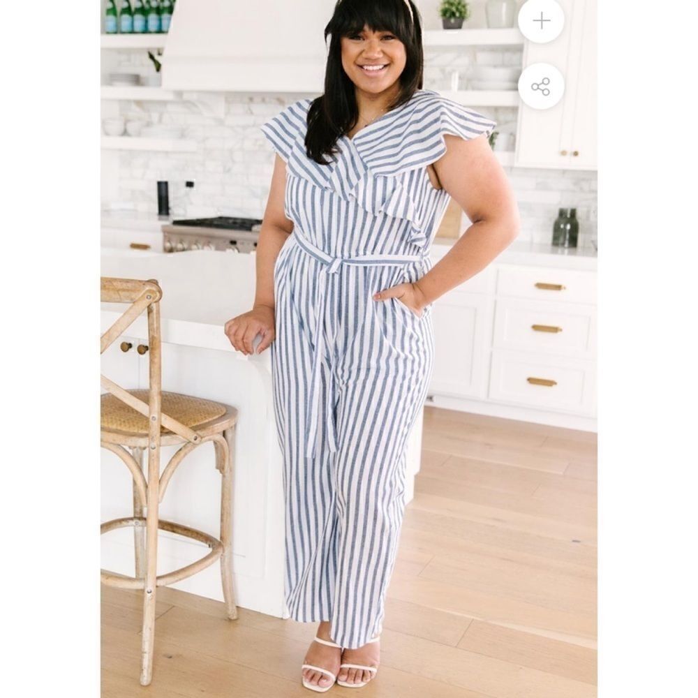 Davi & Dani nautical pinstripe jumpsuit - 3X